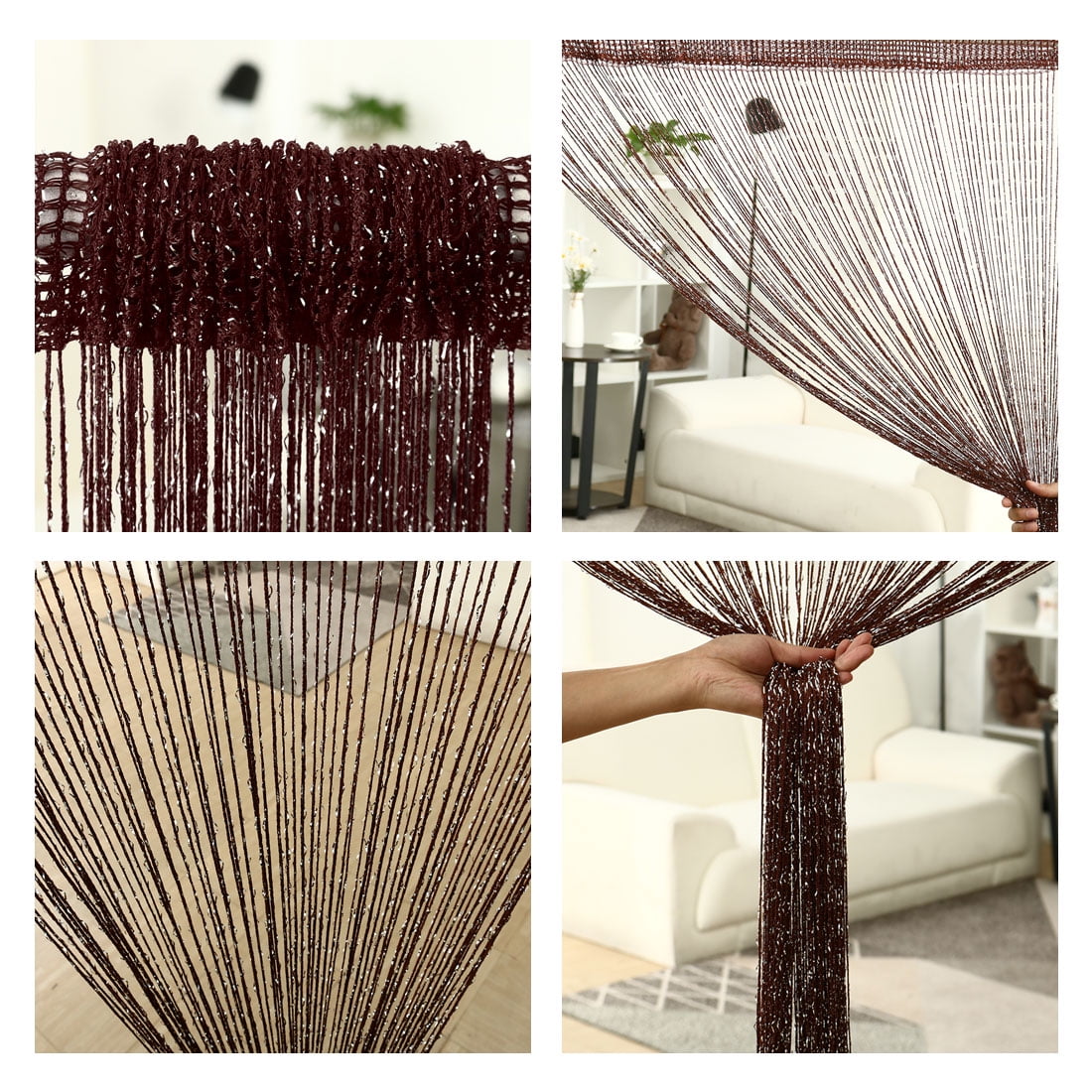Unique Bargains Thread Strip Curtain Fringe Panel 39" x 79" Brown