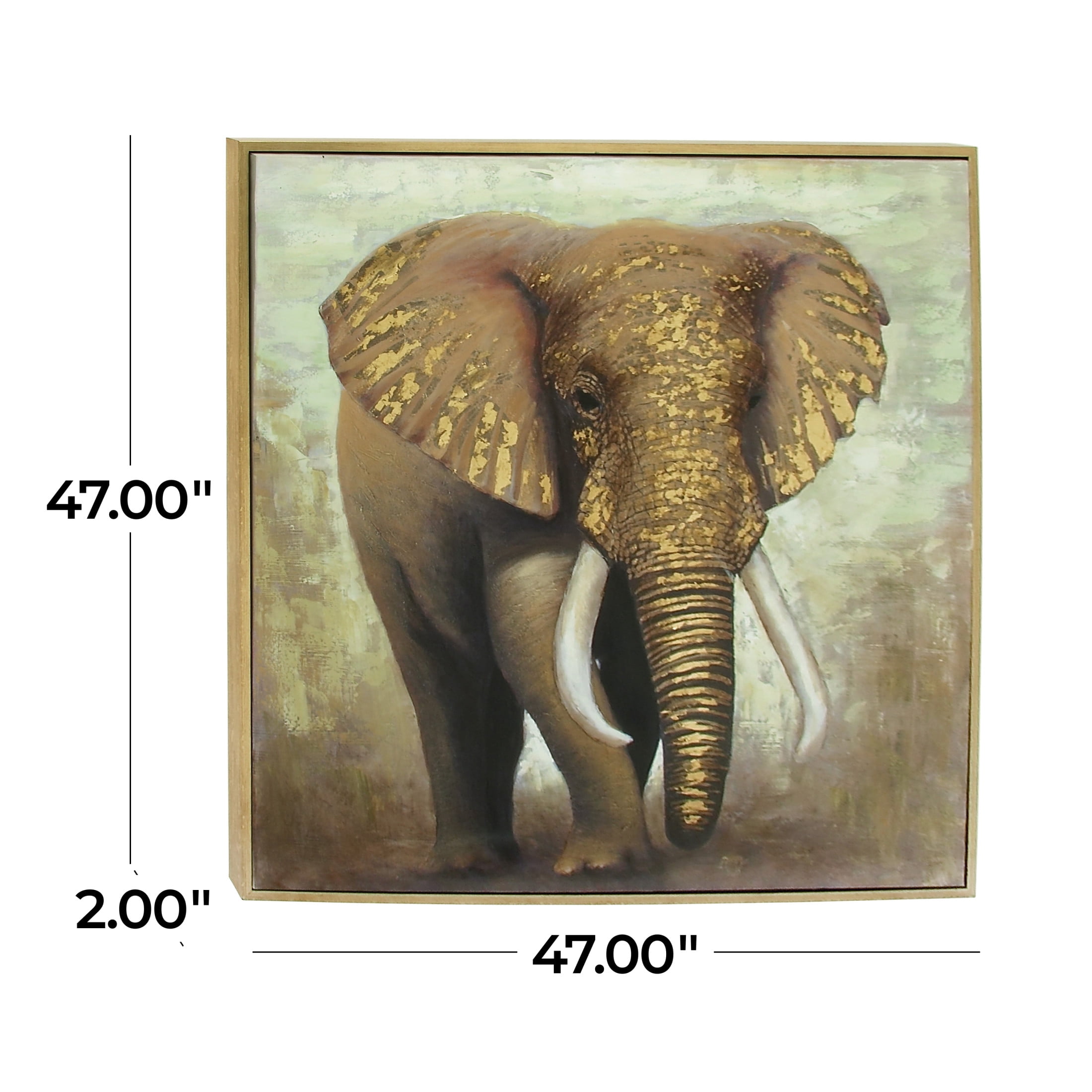 47" x 47" Elephant Framed Wall Art with Gold Frame, by DecMode