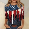 thumbnail image 2 of Women's 250th Anniversary USA Shirt Patriotic American Flag Print Crew Neck 3/4 Sleeve T-Shirt, 2 of 5