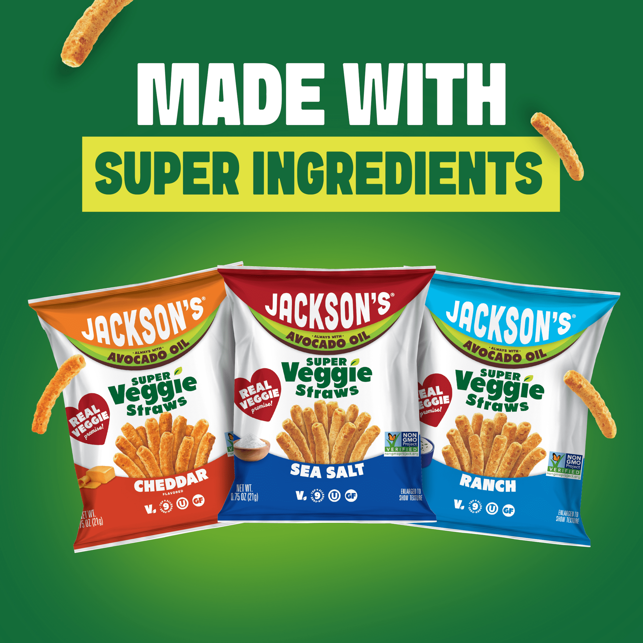 Jackson's Super Veggie Straw Variety pack, Avocado Oil, 20 Count