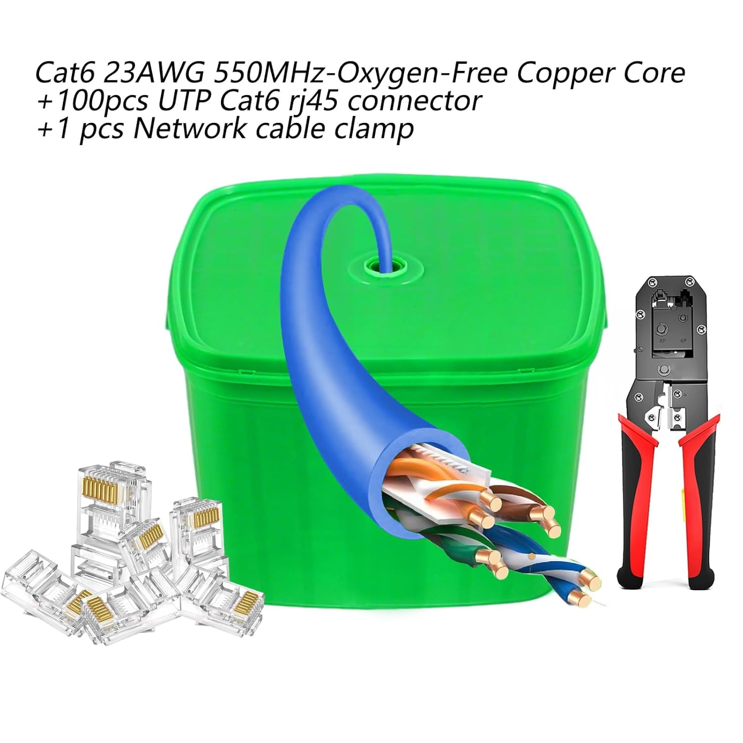 Davonpha 300ft Cat6 Ethernet Cable & Crimper Kit, 23AWG Solid Copper, 550MHz 2.5Gb/s, PoE++ (60W), for Security Cameras & Networking