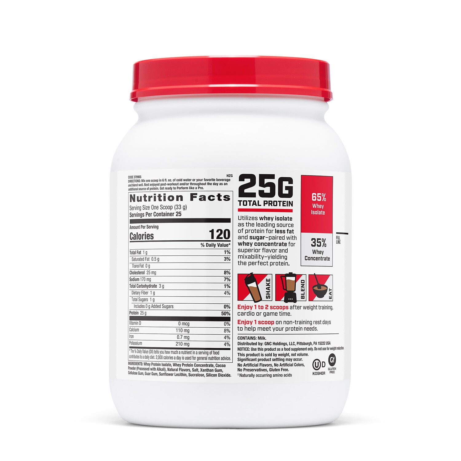 GNC Pro Performance 100% Whey Protein Powder, Chocolate, 25g Protein, 25 Servings