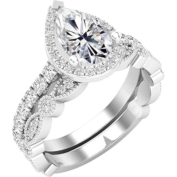 Ahansh Jewels 925 Sterling Silver Pear Cut White Diamond Wedding Engagement Bridal Ring Set 14K White Gold Plated for Women's -4.5