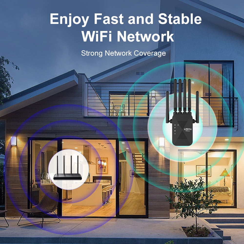 Ourlife 6 external antenna Network, 2026 WiFi Extender Wireless Dual-Band WiFi Repeater 1200Mbps, Signal Amplifier Extender Router Long Distance, Black.