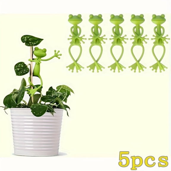 LeeiZy 5 Pack Cute Frog Plant Support Stand – Green Stable Holder for Potted Plants, Garden Decor & Indoor Potted Planter