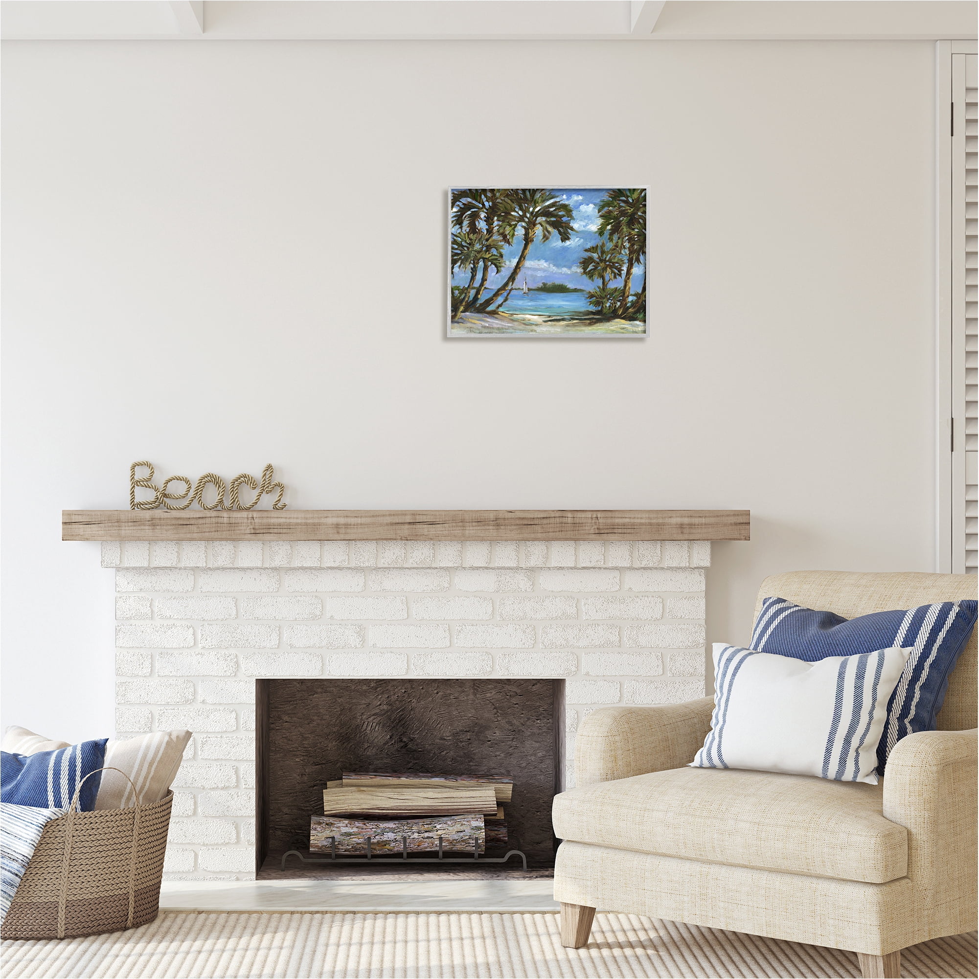 Stupell Industries Summer Palms Landscape Landscape Painting Gray Framed Art Print Wall Art, 20 x 16