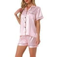 thumbnail image 4 of INSPIRE CHIC Women's Mother's Day Loungewear Sleepwear Button Down Shirt with Shorts Summer Pajama Sets XS Pink-Stripe, 4 of 6