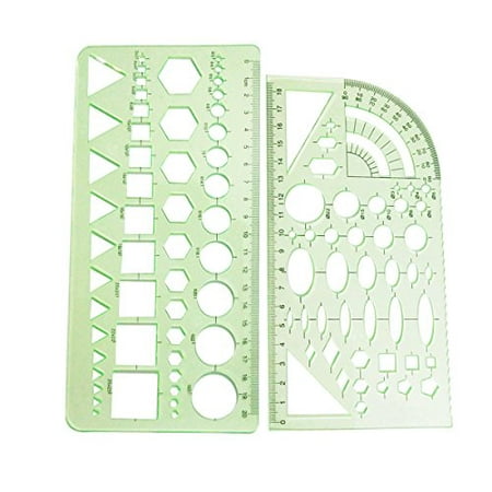 LGEGE 2PCS Green Color Complete Shape Plastic Measuring Templates Geometric Rulers Drawing (Best Temple In The World)