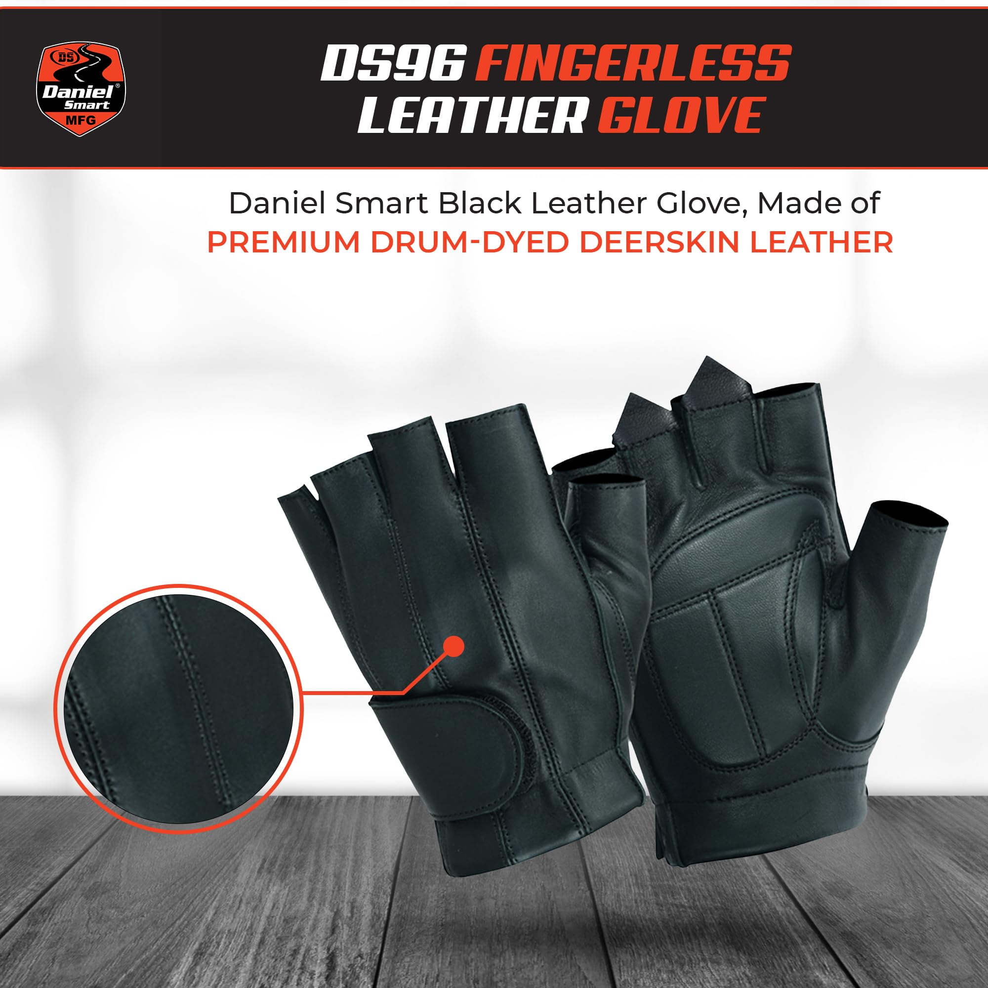 Daniel Smart Deerskin Leather Gloves – Fingerless Men Motorcycle Gloves with Gel Palm and Wrist Strap