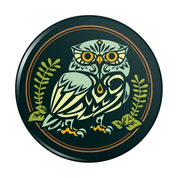 Wise White Tribal Owl Pinback Button Pin