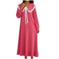 thumbnail image 2 of Aobny Plus Size Moomoo Nightgowns for Women Babydoll Night Shirt Long Sleeve Red Lace Trim Pajama Set for Women,XXXXL, 2 of 6