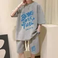 thumbnail image 3 of Traje de verano con estampado de gofres para hombre y mujer, ropa deportiva de marca, camiseta holgada de manga corta, pantalones cortos deportivos, conjunto de 2 piezas, 3 of 5
