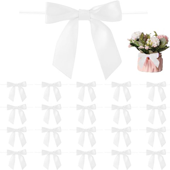 Hysgscwd 50 Pcs Nœuds Torsadés, Ruban Satin DIY pour Emballage Cadeau, Mini Nœud de Noël Blanc pour Mariage, Anniversaire, Fête, Journée des Enseignants, Sac de Friandises, Décoration Artisanale