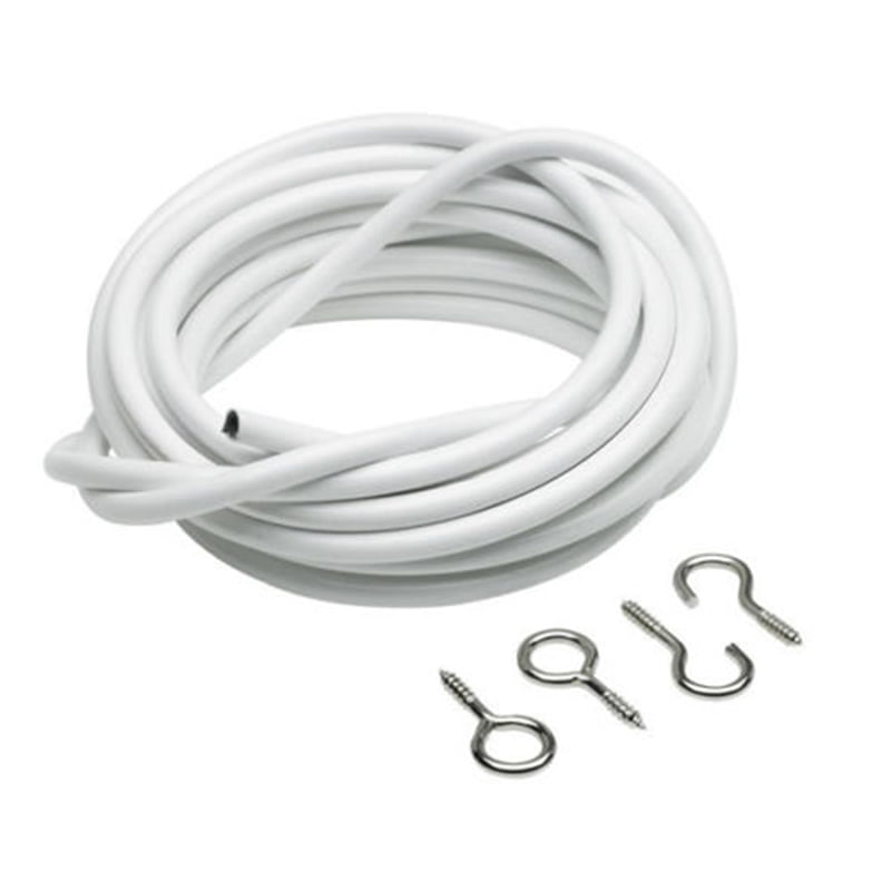 CURTAIN WIRE HANGING CORD CABLE HOOKS & EYES 100ft of WHITE NET 30m VOILE 