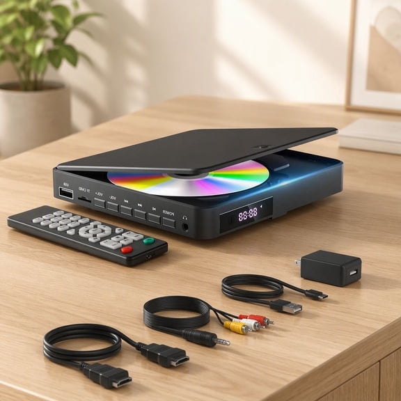 1 Pack Mini DVD Player para TV con y Salida, Compatibilidad 1080P, Libre de Regiones, Puerto para Tarjeta USB/SD, Control Remoto Incluido, Reproduce DVD VCD SVCD, Compatible con PAL/NTSC