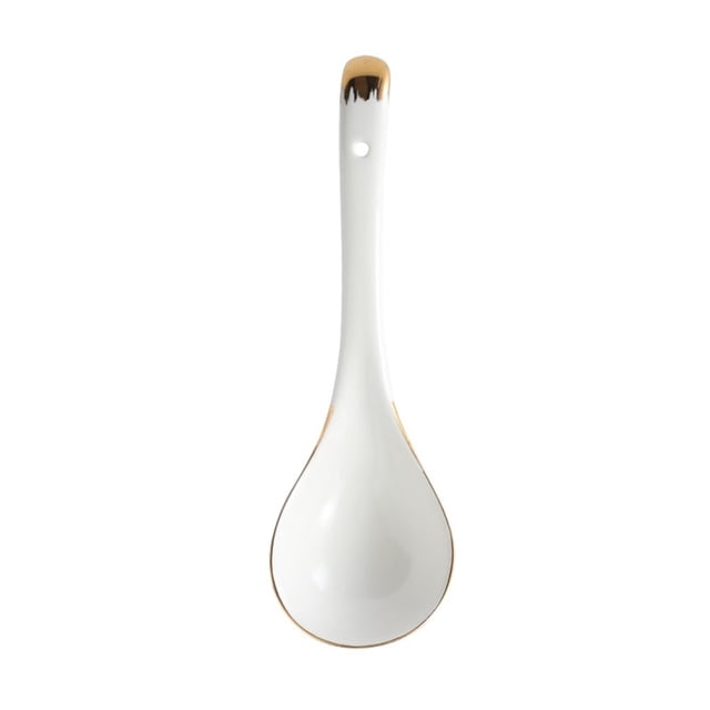 Cucharas de sopa grandes asiáticas de 1 pieza, cucharas de arroz blanco, cuchara de sopa china Won Ton con bordes decorativos dorados