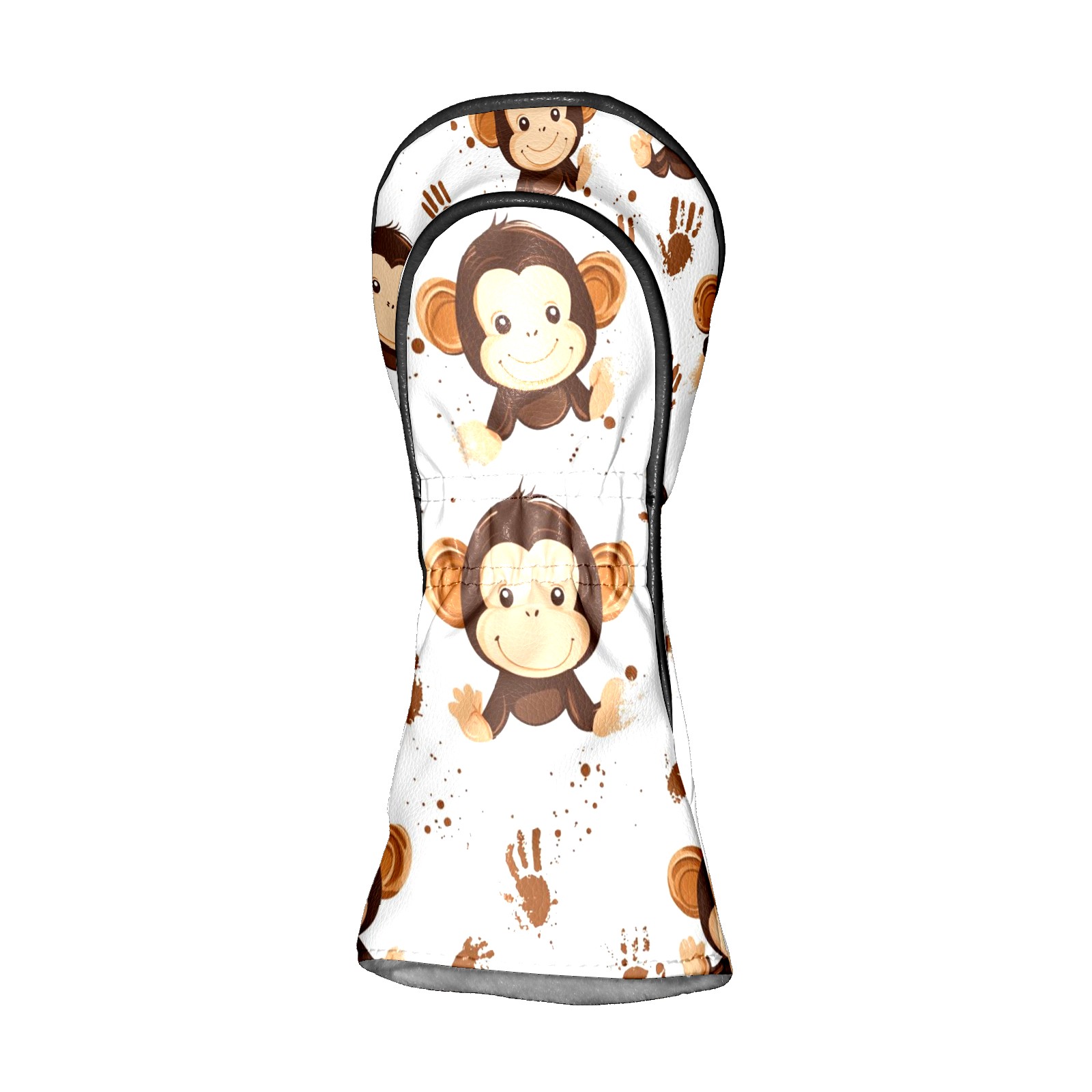 Golf Head Covers Monkey Handprint Pattern for Driver, Wood & Hybrid, Premium Waterproof PU Leather with Plush Lining, Playful Animal Golf Gifts