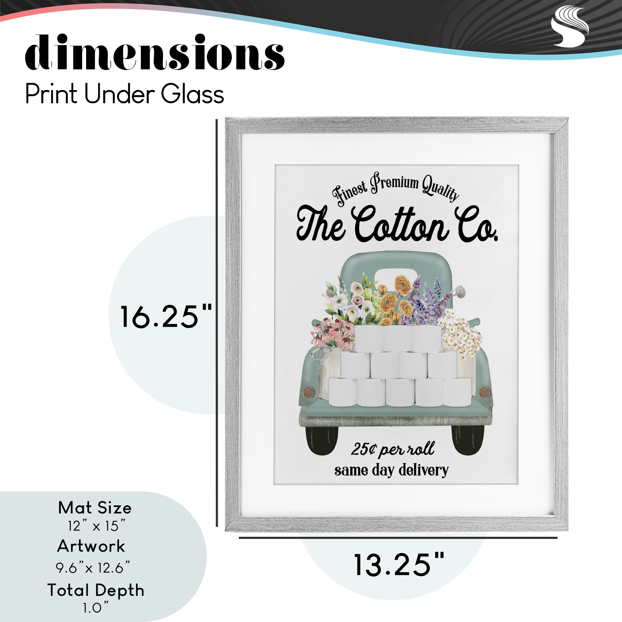 Toilet Paper Delivery Truck Gray Framed Print Under Glass, design by Lettered and Lined