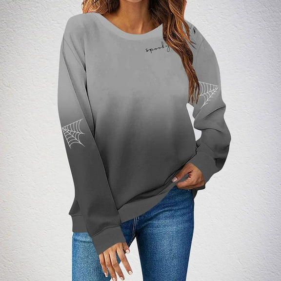 Sakmal Holiday Womens Sweatshirts Halloween Black Trendy Sweatshirts Spider Web Soft Long Sleeve Shirts