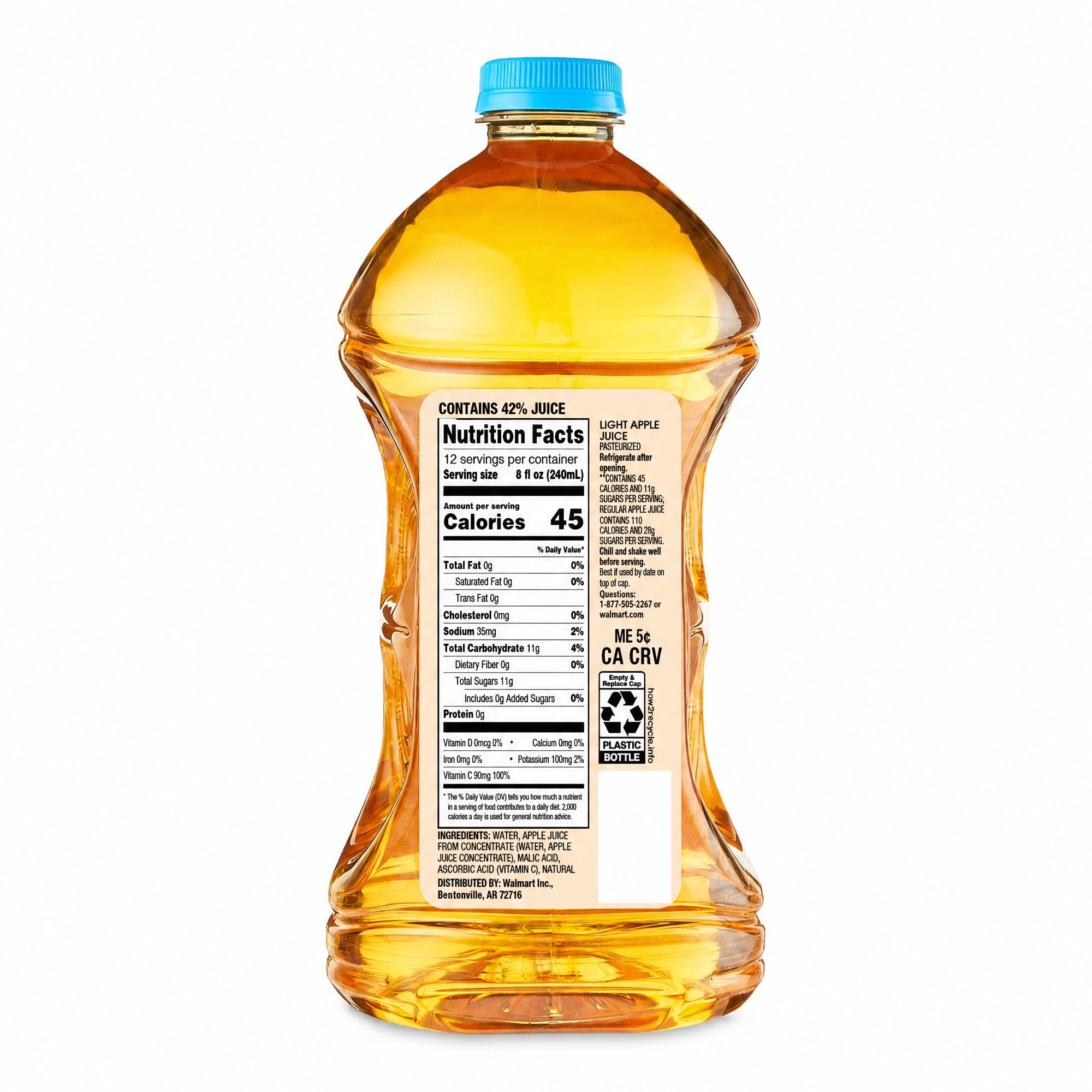 (4 pack) Great Value Light Apple Juice, 96 fl oz