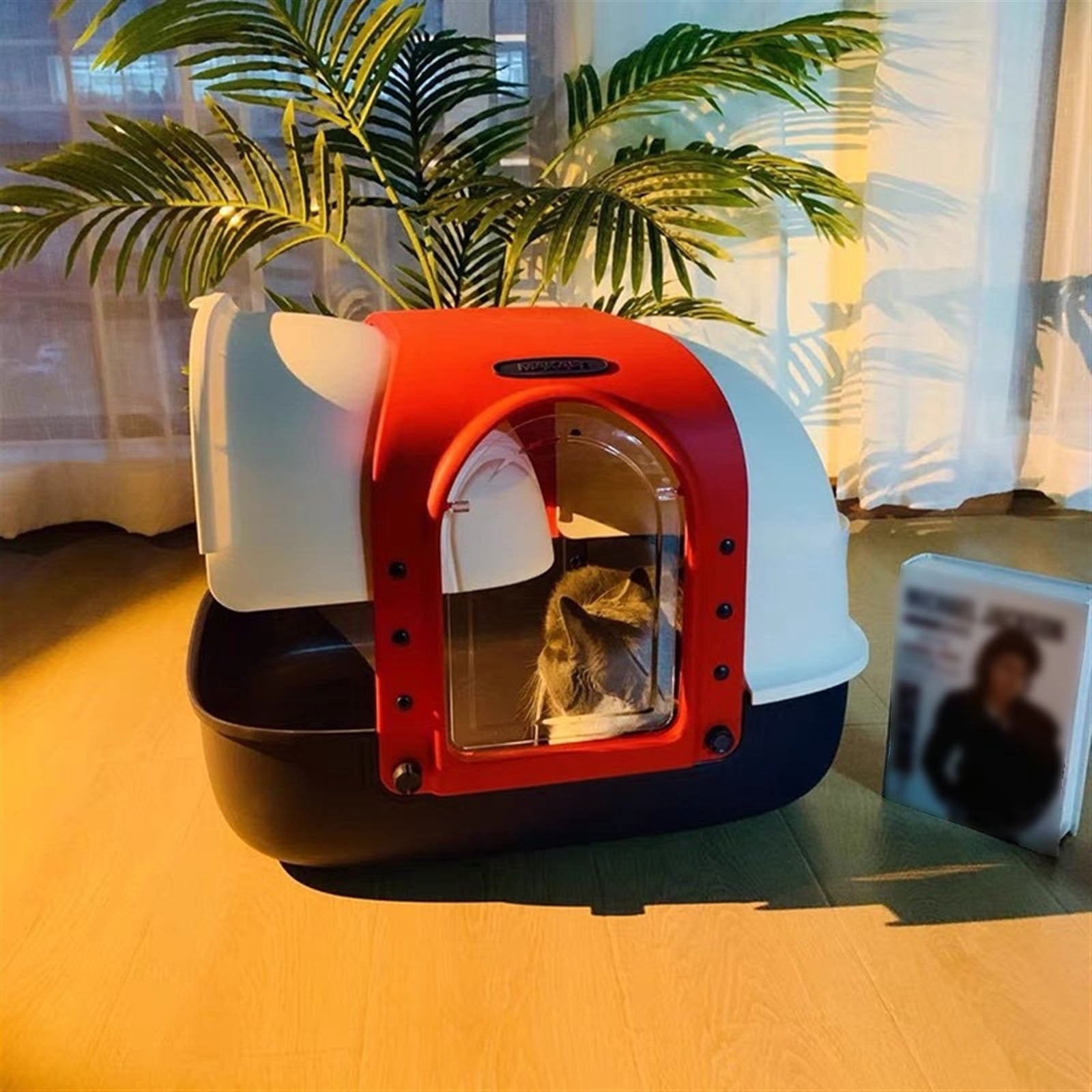 Covered Cat Litter Box for Indoor Cats, Anti-Splashing Large Enclosed Litter Box Easy Clean, and Assemble, Include Scoop and Mat