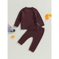 thumbnail image 4 of Wassery 2PCS Infant Baby Knit Fall Outfits for Boys Girls Solid Color Ribbed Long Sleeve Side Button Sweater Tops Knitted Pants Set Winter Warm Clothes, 4 of 9
