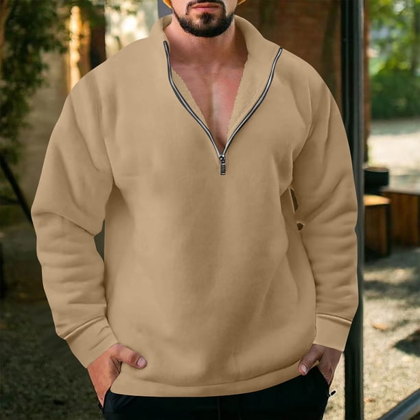 Sudaderas sin capucha para hombre, moda informal, con cremallera, manga larga, sudaderas deportivas, blusa para hombre