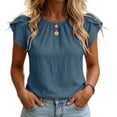 thumbnail image 6 of Women's Linen Tops Ihhxva Crew Neck Short Sleeve 2-in-1 Pleated Stretchable Cotton-Linen Flutter Sleeves Lightweight Casual Tunic Top S-3XL, 6 of 9