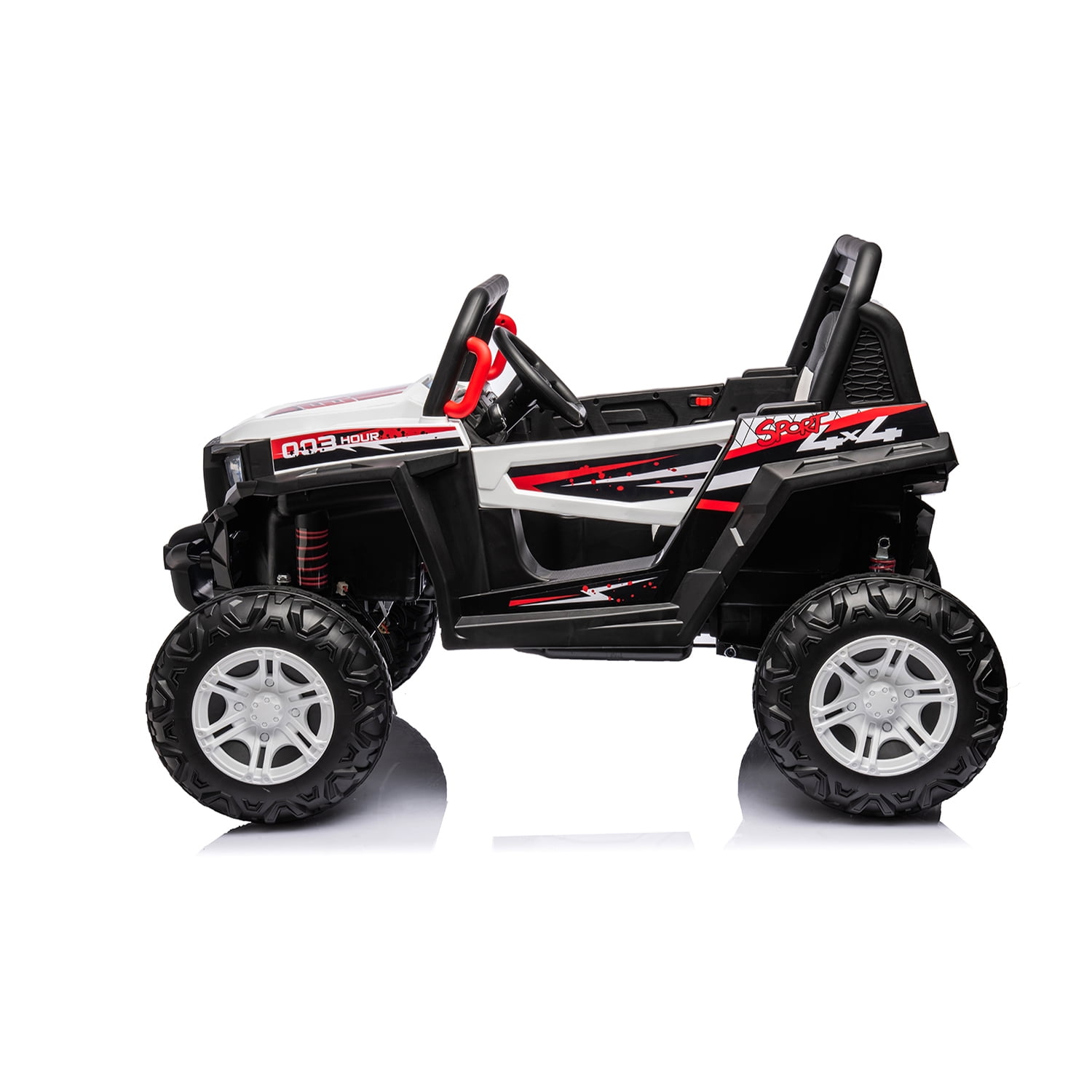 CIPACHO 12 V Powered Ride Ons Four Wheel Drive Leather Electric Car for Kids with 2.4G R/C, Seat Belt Four Wheel Absorber, White CIPACHO 12 V Powered Ride Ons Four Wheel Drive Leather Electric Car for Kids with 2.4G R/C, Seat Belt Four Wheel Absorber, White