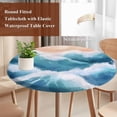 thumbnail image 5 of Abstract Waves Round Fitted Table Cover Gradient Spray Orange Blue White Waterproof Table Cloth with Elastic Edge Wipeable Tablecloth for Picnic Camping Party Fits 55"-60" Diameter, 5 of 8