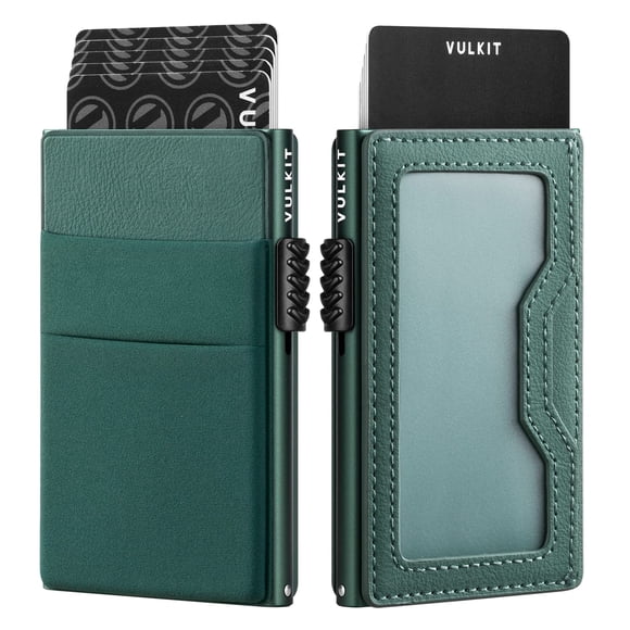 Cartera VULKIT minimalista con ventana de identificación y bloqueo RFID, verde