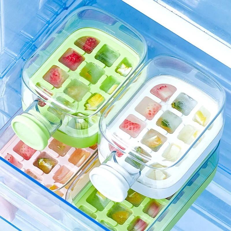 2-in-1 Press Type Cooling Cup Water Bottle with Ice Mold, No Touch Ice Maker with Lid for Whiskey, Cocktails, Reusable and Portable