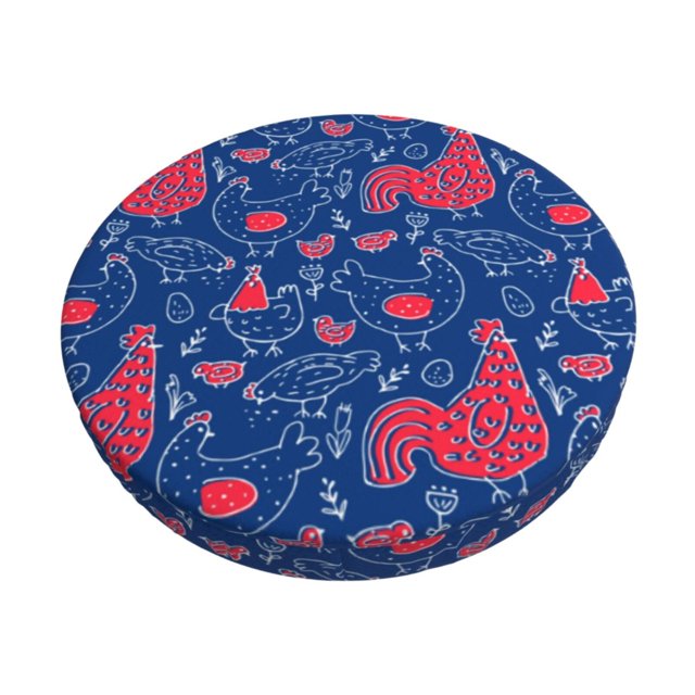 Disketp Chicken and Rooster Funda Redonda para Taburete, Funda de Cojín para Silla de Bar Suave y Elástica-14 inch