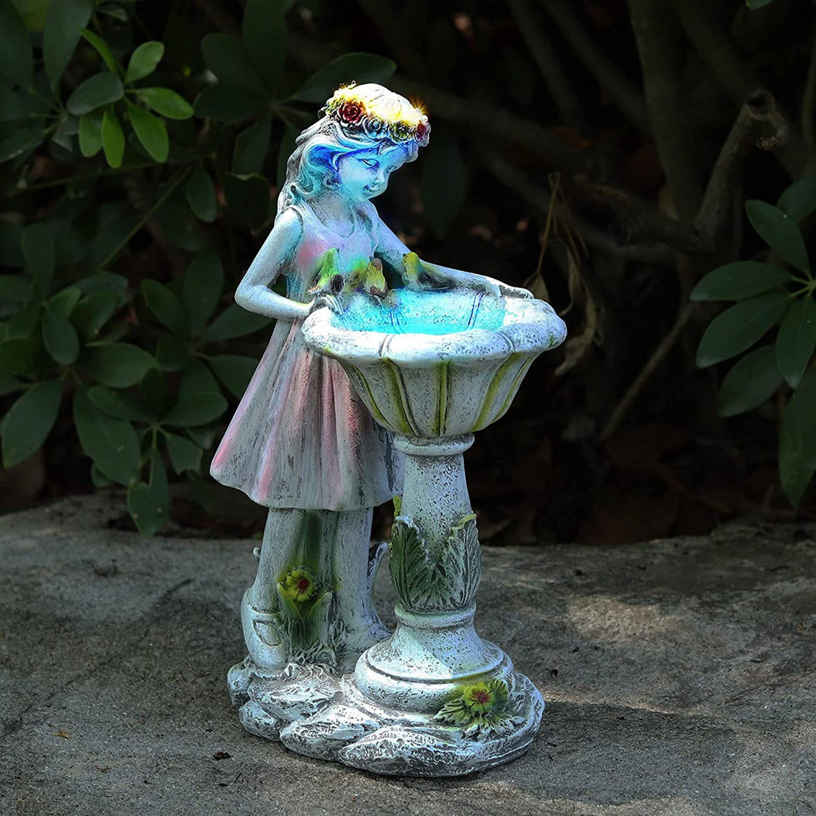 Goowood Solar Garden Decor Flower Fairy Statue Outdoor Garden Resin Ornaments with Auto On Off LED Lights for Yard Patio Porch Decoration