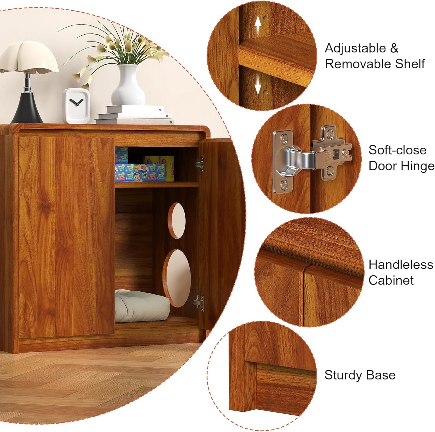Winkalon Cat Litter Box Enclosure Furniture Wood Cat Hidden Washroom Farmhouse Storage Side Table Barn Door, Brown