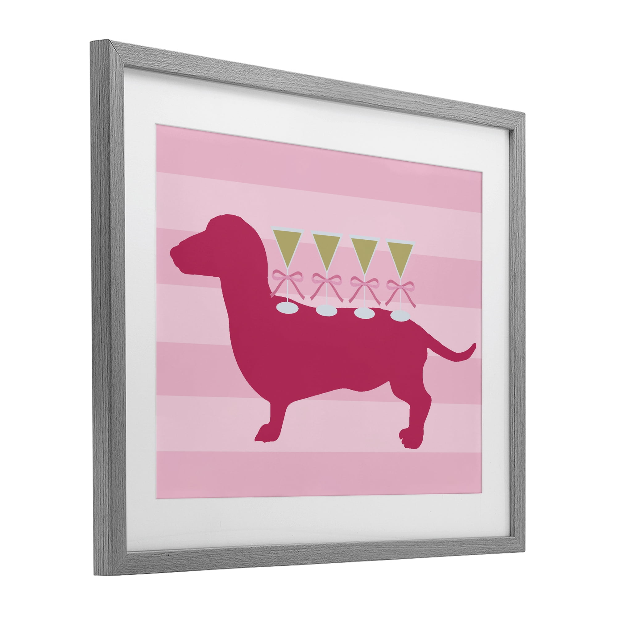 Stupell Industries Pink Dachshund With Martinis Gray Framed Print Under Glass, design by Lil' Rue