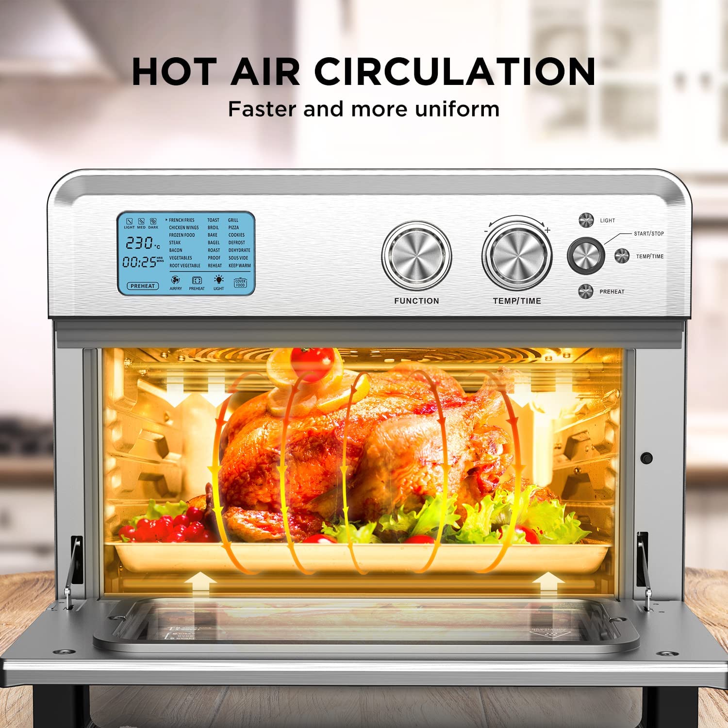 CalmDo AF25L Toaster Oven, CalmDo 26.3QT Large Air Fryer Convection Oven, Fry Oil-Free, 21 Preset Cooking Functions, Stainless Steel - image 4 of 10