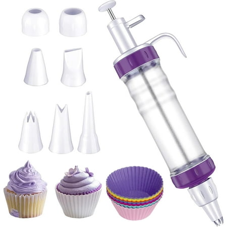 

Dessert Decorating Syringe Set Icing Dispenser Tool Dessert Decorator Pro with 7 Icing Nozzles for Pushes Icing to Decorate Baked Cake Decorating Gun for Frosting Cream to Make Cupcakes Purple