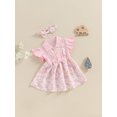 thumbnail image 4 of vera natura Toddler Girls Two Piece Outfits Daisy Print Patchwork Ribbed Dress and Headband for Summer Clothes, 4 of 8