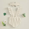 thumbnail image 6 of mgoYE My First St Patricks Day Baby Girl Outfit Newborn Summer Ruffle Romper Corduroy Sleeveless Jumpsuit Cute Summer Clothes(White,3-6 Months), 6 of 6