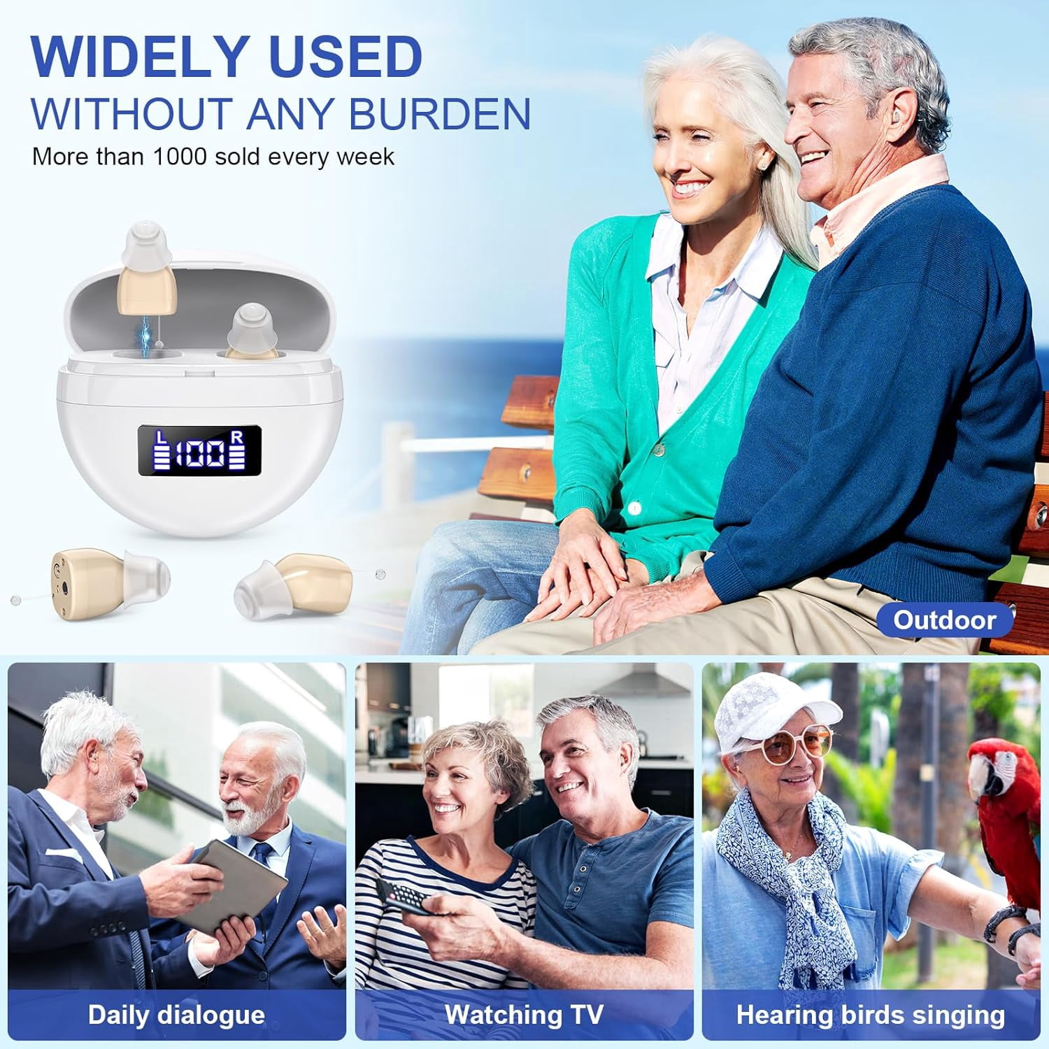 SUWU Rechargeable Digital Hearing Aids for the Elderly, Almost Invisible, with Noise Cancellation, Suitable for Hearing Loss Adults, Behind-the-Ear Hearing Aids, Easy to Control