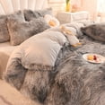 thumbnail image 5 of 3 Piece Fluffy Faux Fur Duvet Cover Set , Luxury Ultra Soft Velvet Shaggy Plush Bedding Set, Fuzzy Comforter Cover with 2 Furry Pillow Cases, Zipper Closure, Queen King Size, 5 of 8