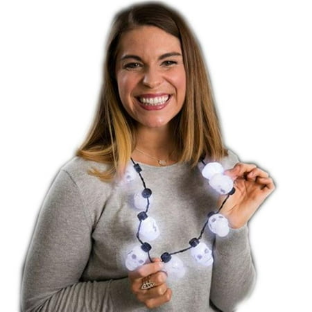 Flashing Big Bulb Skeleton Skulls Halloween Necklace