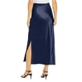 thumbnail image 5 of Women’s Satin Midi Skirt High Waist Side Slit Elegant Straight Fit Skirt Lightweight Silky Fabric Suitable for Daily Wear Dark Blue L, 5 of 6