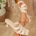 thumbnail image 5 of Kitten Heels for Women Fashion Strappy Open Toe Mule Sandals Summer Dress Slip on Slides Low Heel Slippers Beige Size 11, 5 of 7