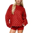 thumbnail image 2 of Women's Hooded Sweatshirt with Polka Dot Pattern Print Trendy and Versatile Top for Women Casual Comfort Pullover,Red,2XL, 2 of 5