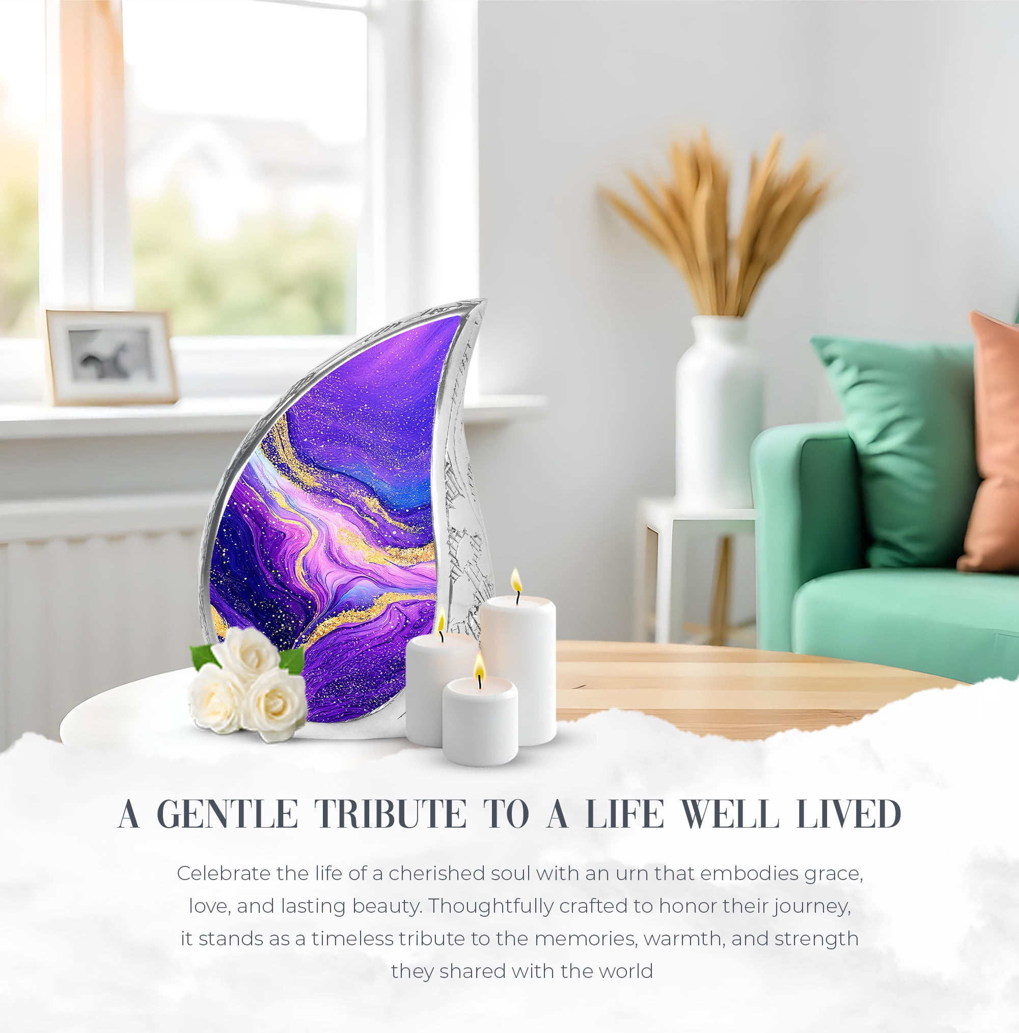 Purple And Gold Pattern Large Urns For Human Ashes Adult Female - Cremation Urn For Ashes Adult Women - Decorative Ash Urns - Memorial Gifts For Funeral Urn 10Inch & 200 Cubic Inches Capacity
