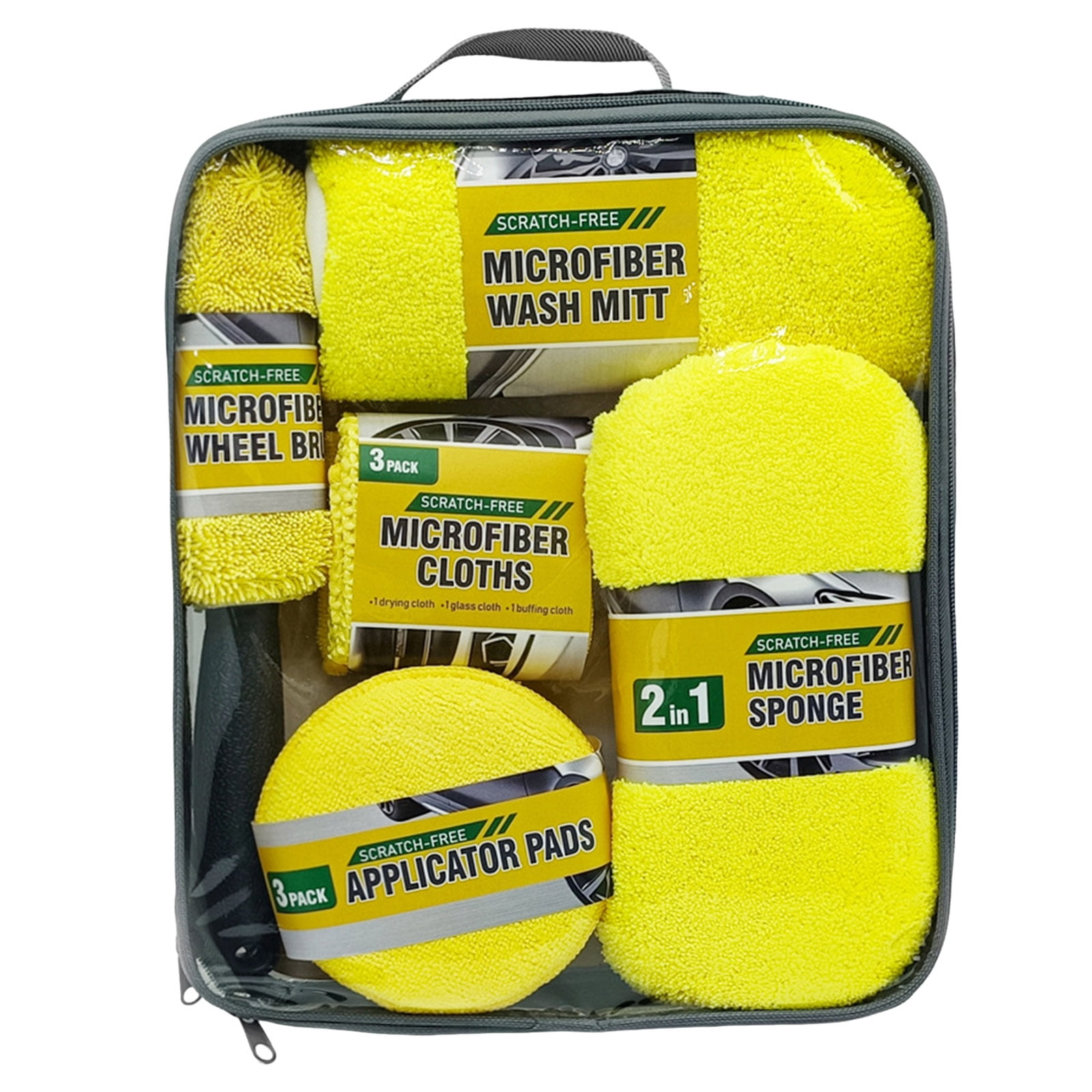 9-Piece Car Washing Kit, Car Wash Cleaning Kit with Car Sponge Towels Drying, Wash Mitt and Wheel Cleaner Brush, Complete Auto Detailing Set for Cars Trucks RVs Boats