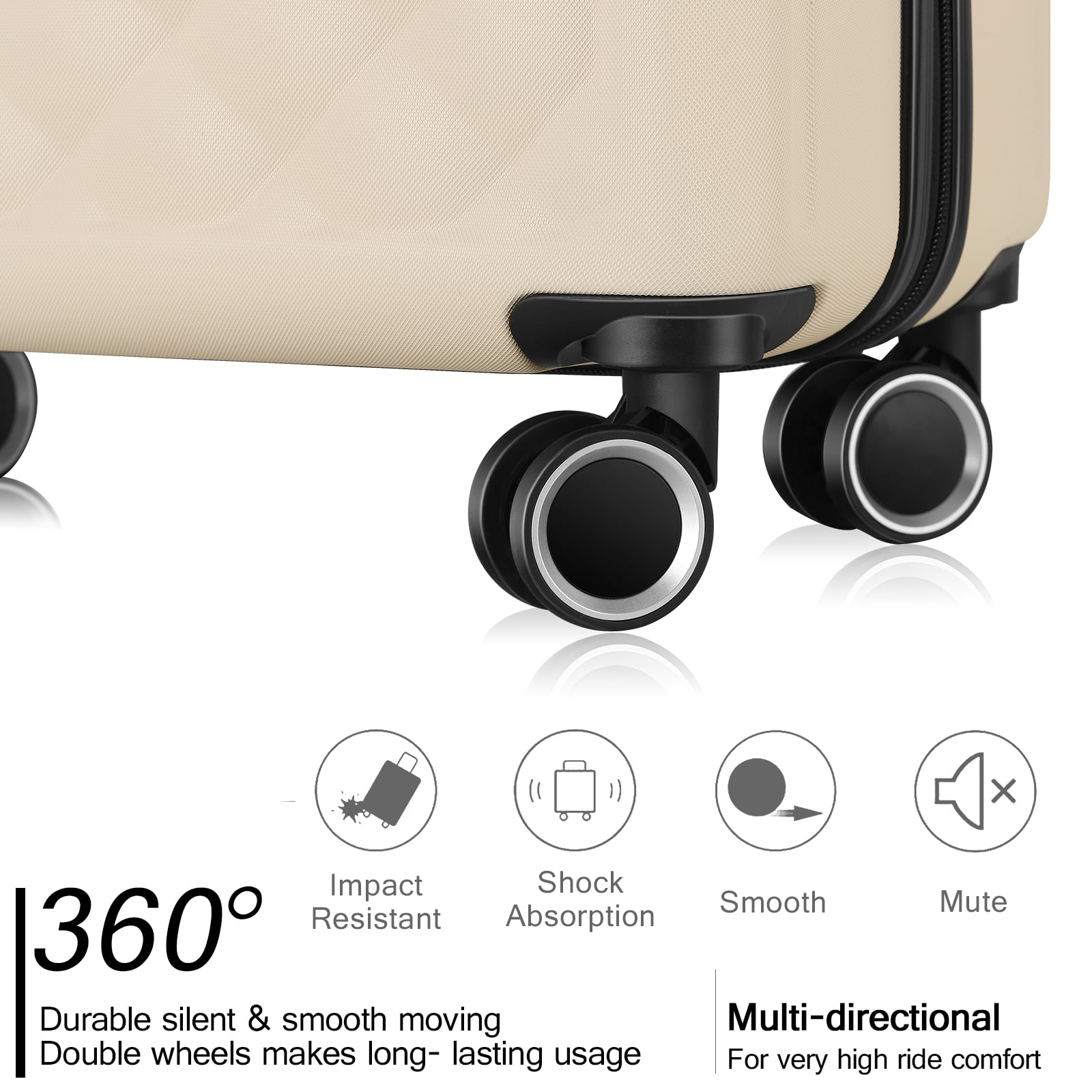 Luggage 3-Pieces Set ABS Durable Suitcase Beige 20"24"28"
