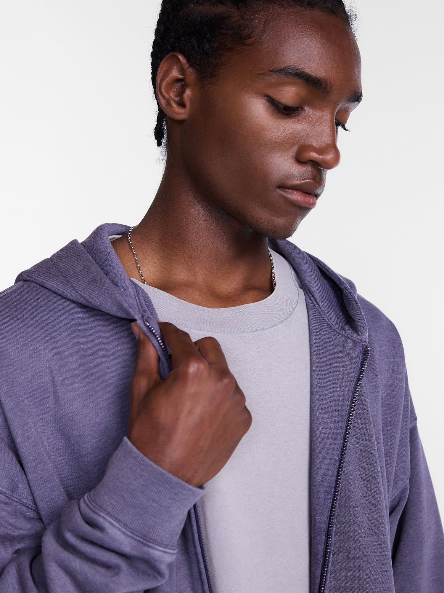 No Boundaries Boxy Oversized Fit Fleece Zip Hoodie Sweatshirt with Long Sleeves, Men's XS-4XLT